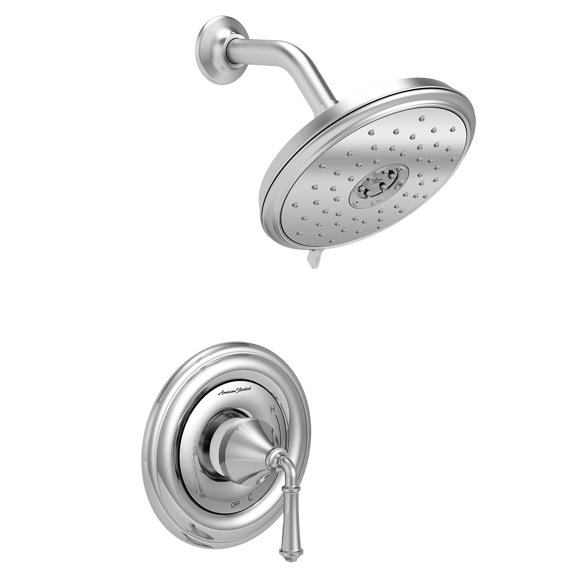 Portsmouth 1.8 GPM Round Shower Trim Kit with Water-Saving Showerhead and Double Ceramic Pressure Balance Cartridge with Lever Handle